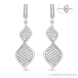 Pendientes colgantes de gota giratoria cúbica de plata esterlina .925 con pavimento de cristal de circonio cúbico - Imagen 1 de 1