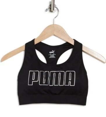 NUEVO PUMA Sujetador Deportivo Sin Costuras para Mujer NEGRO S Pequeño TAZAS EXTRAÍBLES HALTER BACK Foto 1 de 3