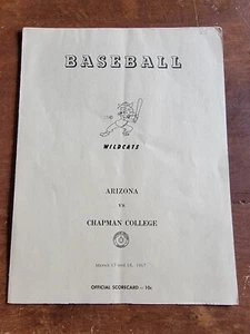 Arizona Wildcats vs Chapman College 1967 offizielle Baseball-Scorekarte - Bild 1 von 4