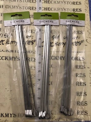 3X 6PK BBQ Skewer Stainless Steel Grilling Barbecue Skewers 12-inch  NEW - Image 1 of 4