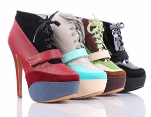 Sexy Lace Up Pretty Multi-Color Booties Womens 5.5" Heels Platforms Ankle Boots - Picture 1 of 37