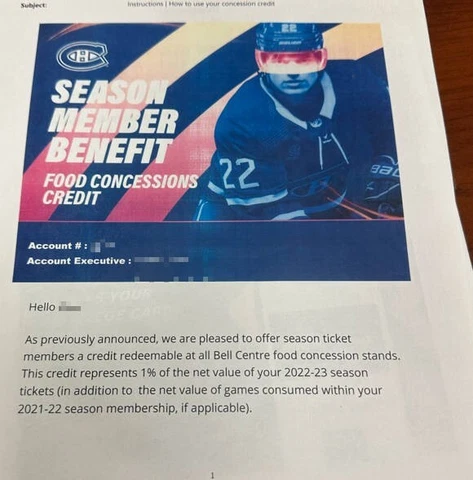 2023 NHL Montreal Canadiens Canadians Season ticket Gift Card  $655.44CA VOUCHER Cover