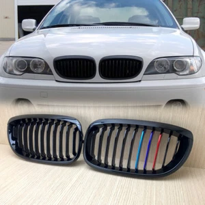 Grille 2003-2005 Fit BMW E46 2D LCI Coupe & Conv Metal Style Gloss Black M-Color - Imagen 1 de 5
