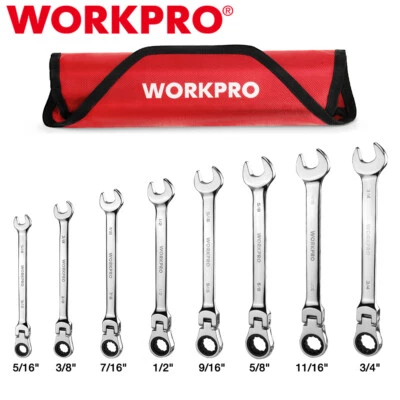WORKPRO 8PC Flex-Head Ratcheting Combination Wrench Set 5/16-3/4 in SAE 72-Teeth - Image 1 of 4