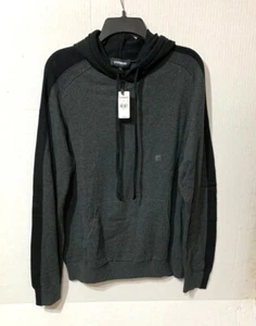 EXPRESS Mens Pull Over Sweater With Hood Gray & Black Size Large NWT - Picture 1 of 6