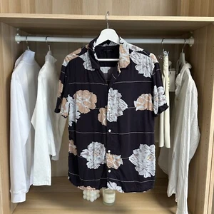 AllSaints Mens Hawaiian Short-Sleeve Shirt Floral Size M Navy Summer Holiday - Picture 1 of 4