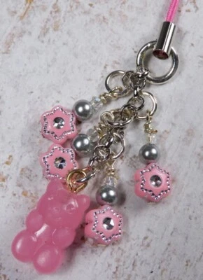 Oso de Goma Teléfono Celular Dije Correa Cordón Cristal Vidrio Perla Cuentas Rosa Foto 1 de 3