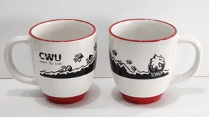 2 Central Washington University CWU Wildcat Black White Red Bistro Mugs 16oz - Picture 1 of 17