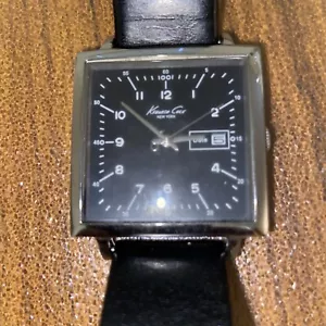 Kenneth Cole Black Square Face Mens Watch w/ date -kg1562 p93-10 - *NEW BATTERY* - Picture 1 of 6