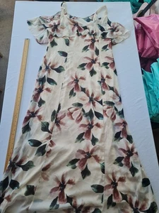 Ladies Layered Cold Shoulder Dress Roman Size 16 Cream Floral Print 31014 - Picture 1 of 17