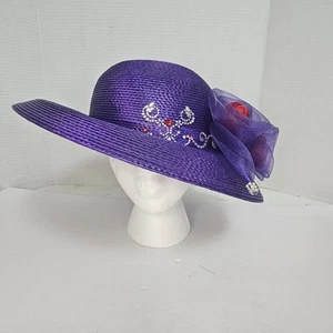 Red Hat Society Damen breite Krempe Kirche Kleid lila Hut Rosen 22 cm - Bild 1 von 10