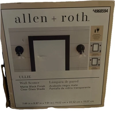 allen + roth Wall Sconce ULLIE Black Matte Finish Clear Glass Shade #4968594 — 第 1/4 张图片