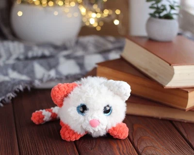 Tiny Fluffy Crochet Cat Toy Soft Handmade Plush Kitten Cute Small Amigurumi Gift - Image 1 of 4