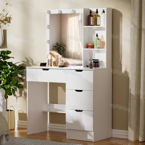White Makeup Vanity Table with Mirror and Adjustable LED Bulbs Dressing Table - Picture 1 of 9