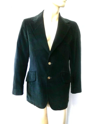 Vtg 70's Men's Forest Green Velvet Sport Coat Blazer Jacket Made 38 USA Slim Fit - Image 1 of 4