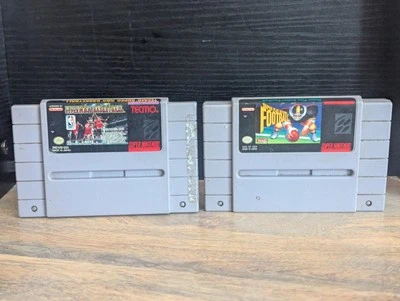 SNES Tecmo Super NBA Basketball & Super Play Action Football Games Tested Works - Image 1 of 4