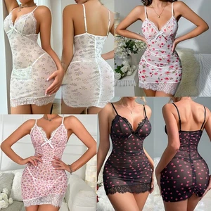 Mujeres Encaje Prendas para dormir Babydoll Peluche Floral Lencería Vestido Tanga Camisón EE. UU. - Imagen 1 de 26