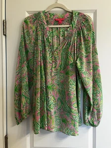 Top de seda Lilly Pulitzer Elsa, aletas y aletas para bebé Mandevilla talla XXL - Imagen 1 de 7