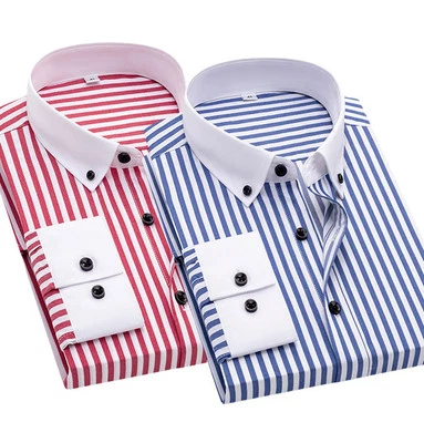 New Mens Dress Shirts The White Collar Strips Business Formal Casual Shirts Tops - Image 1 of 4