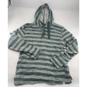 Free Planet Sweatshirt Mens Medium Blue Gray Striped Hoodie Henley Long Sleeve - Picture 1 of 9