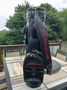 Excellent gently used Porsche Design Golf Full Leather Staff Golf Bag Black Red - Picture 1 of 13