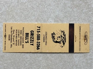 I128 Vintage Matchbook Cover Grizzly Bill's Liquor Store Lac Du Flambeau WI - Picture 1 of 2