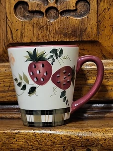 Oneida “Strawberry Plaid” Coffee Mug Hand Painted - Picture 1 of 6