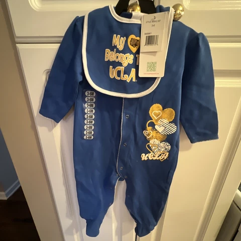 NCAA UCLA California Bruins Blue Footed Pajamas 2 Pcs w/Bib (3-6 Months) - NEW Cover