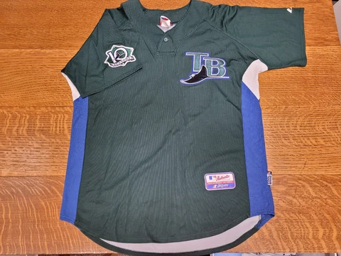 Majestic Jersey ~ Tampa Bay Rays ~ Green ~ Authentic Collection ~ 10 Seasons Cover