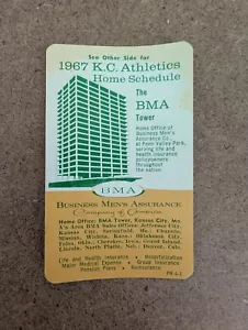 1967 Kansas City Athletics Béisbol Bolsillo Calendario BMA Business Mans Assurance - Imagen 1 de 3