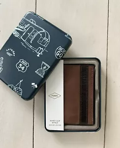 NWT  Fossil Men's Quinn Magnetic Money Clip Bifold Leather Wallet + Gift Tin - Picture 1 of 9