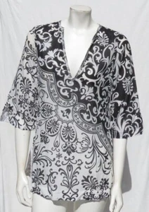 WHITE HOUSE BLACK MARKET US size XS Print Beaded V Neck Blouse Shirt Tunic Top - Picture 1 of 5