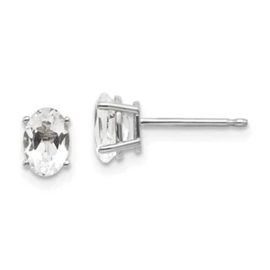 14K Weißgold 6x4 Ovalschliff Weißtopas Ohrstecker 0,45 Gramm Geschenk für Mutter - Bild 1 von 4