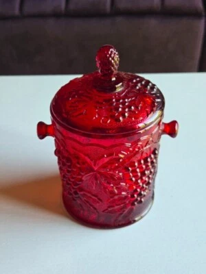 VTG Colony Indiana Glass Ruby Red "Harvest Milk" Lidded CandyTreat Jar NO HANDLE - Image 1 of 4