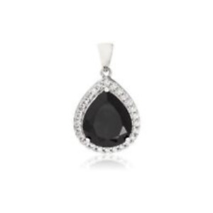 Black Spinel & Cubic Pendant set in 925 Sterling Silver (14x12mm) with Chain