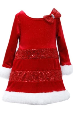 Bonnie Jean Girls 4-6X Santa Christmas Holiday Faux Fur Red Bow Party Dress - Image 1 of 4