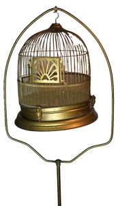 Antique 1920s Crown Gold Wire Bird Cage Art Deco Ring Floor Stand Cast Iron Base - Picture 1 of 17
