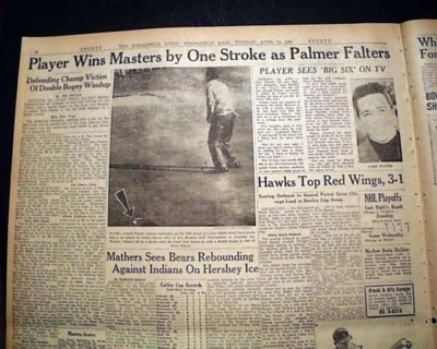 THE MASTERS TOURNAMENT Gary Player Wins Golf Major at Augusta 1961 Old Newspaper - Image 1 of 4