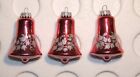 3 Decorated Pink Bells. Hand-Blown Glass Christmas/Xmas Ornaments/Baubles