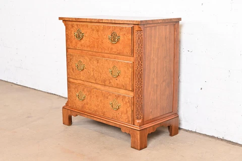 Baker Furniture Georgian Burled Walnut Bachelor Chest Cover