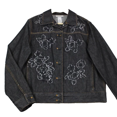 Jones New York Sport Women's Denim Jacket Size Medium Floral Black - Image 1 of 4