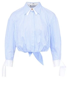 ELISABETTA FRANCHI Camicia in popeline rigato con nodo sul retro CA09451E2 P/E25 - Foto 1 di 5