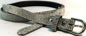 LADIES RHINESTONE SILVER SHINY BLING FASHION SKINNY JEANS THIN BELT 5/8" WIDE - Picture 1 of 2