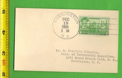 1936 FDC 1c Stamp Sc #790 to H.F. Johnston Geomagnetist - Terrestrial Magnetism - Image 1 of 2