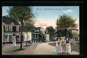 AK Burg im Spreewald, Restaurant zum Reichsadler, Frauen in Tracht 1912  - Picture 1 of 2