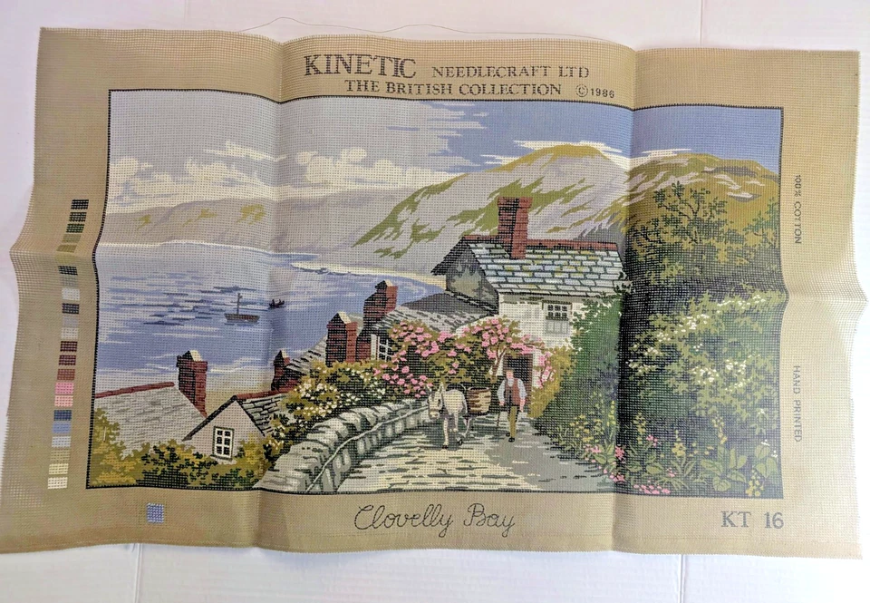 Vintage Canvas Kenetic Needlecraft Ltd KT16 Clovelly Bay UK  16"X24" 1986 - Image 1 of 3