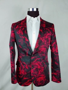 JF J. Ferrar 40R Herren Slim Fit Sport Mantel Dinner Sakko Blazer Rose Rot Floral - Bild 1 von 14