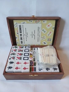 Tuttle Mah Jong Set Wood Case Box 144 Tiles Counting Sticks Book Mahjong Jongg - Picture 1 of 24