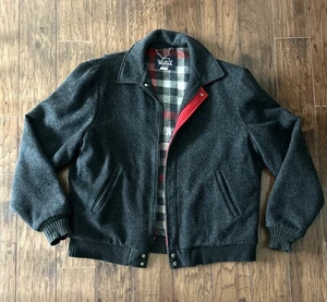 Vintage Woolrich Jacket Mens L Gray Wool Bomber Full Zip Collared Flannel Lined - Picture 1 of 7