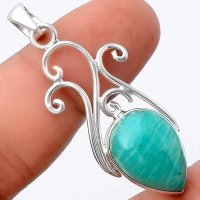 Natural Paraiba Amazonite 925 Sterling Silver Pendant Jewelry P-1358 - Image 1 of 4